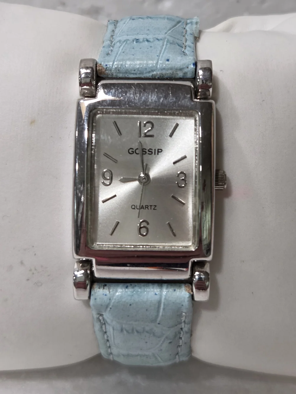 Gossip Silver Rectangular Face Watch with Light Blue Strap GSP 233 G